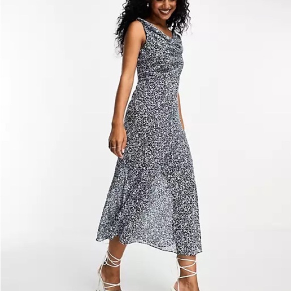 Abercrombie & Fitch Blue Floral Cowl Neck Chiffon Midi Sundress